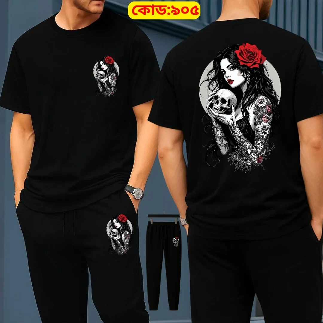 Stylish Drop Shoulder 100% Cotton T-Shirt & Trouser Combo set