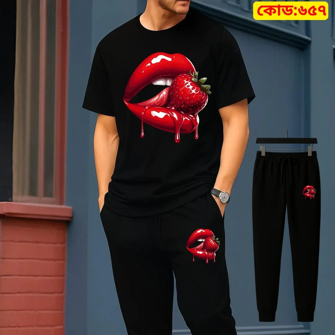 Stylish Drop Shoulder 100% Cotton T-Shirt & Trouser Combo set