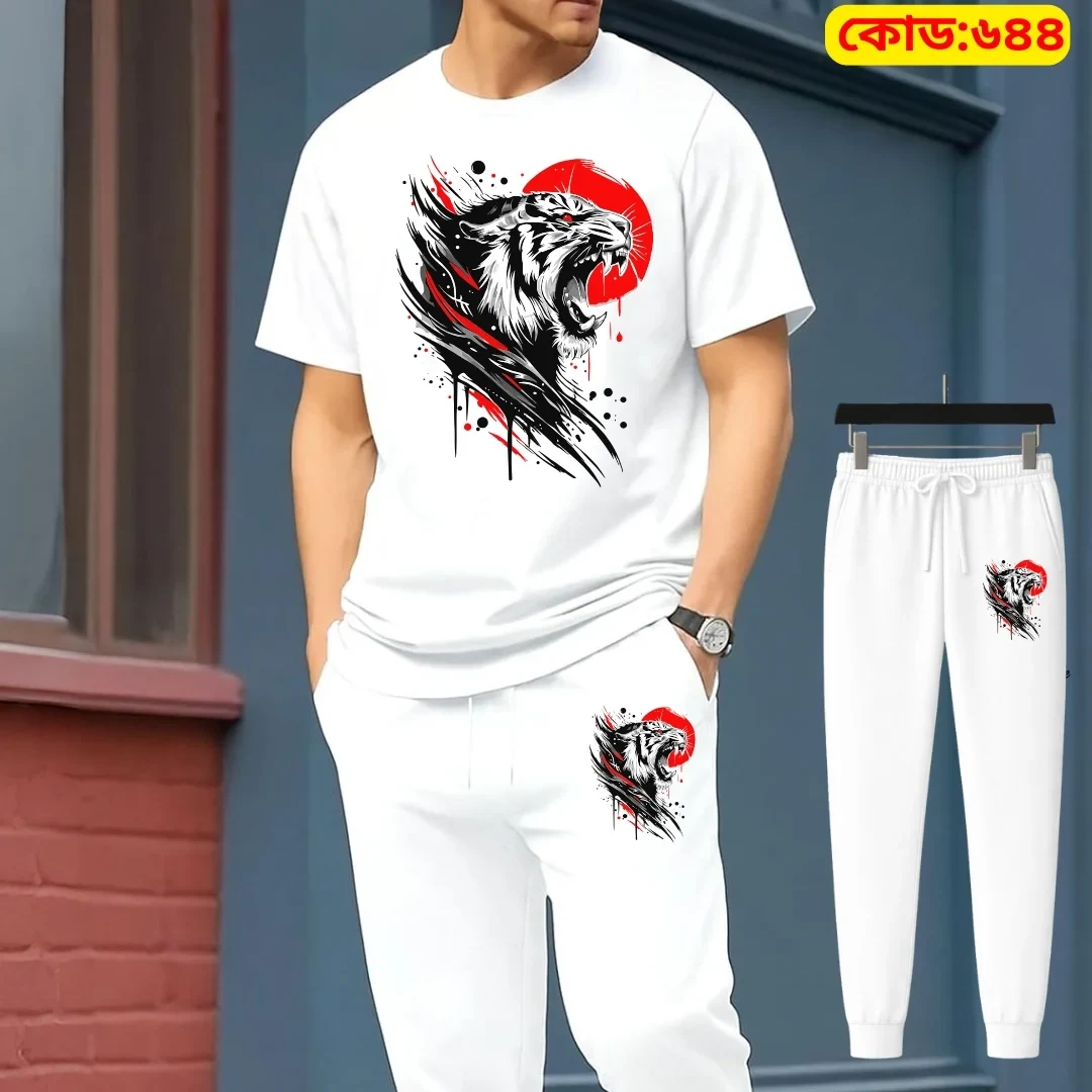 Stylish Drop Shoulder 100% Cotton T-Shirt & Trouser Combo set