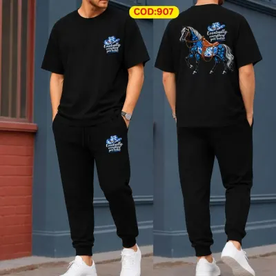 Stylish Drop Shoulder 100% Cotton T-Shirt & Trouser Combo se