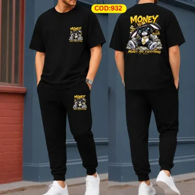 Stylish Drop Shoulder 100% Cotton T-Shirt & Trouser Combo set