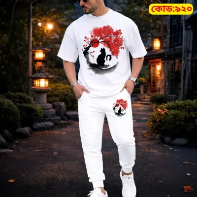 Stylish Drop Shoulder 100% Cotton T-Shirt & Trouser Combo set