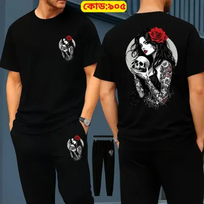 Stylish Drop Shoulder 100% Cotton T-Shirt & Trouser Combo set