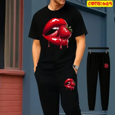 Stylish Drop Shoulder 100% Cotton T-Shirt & Trouser Combo set