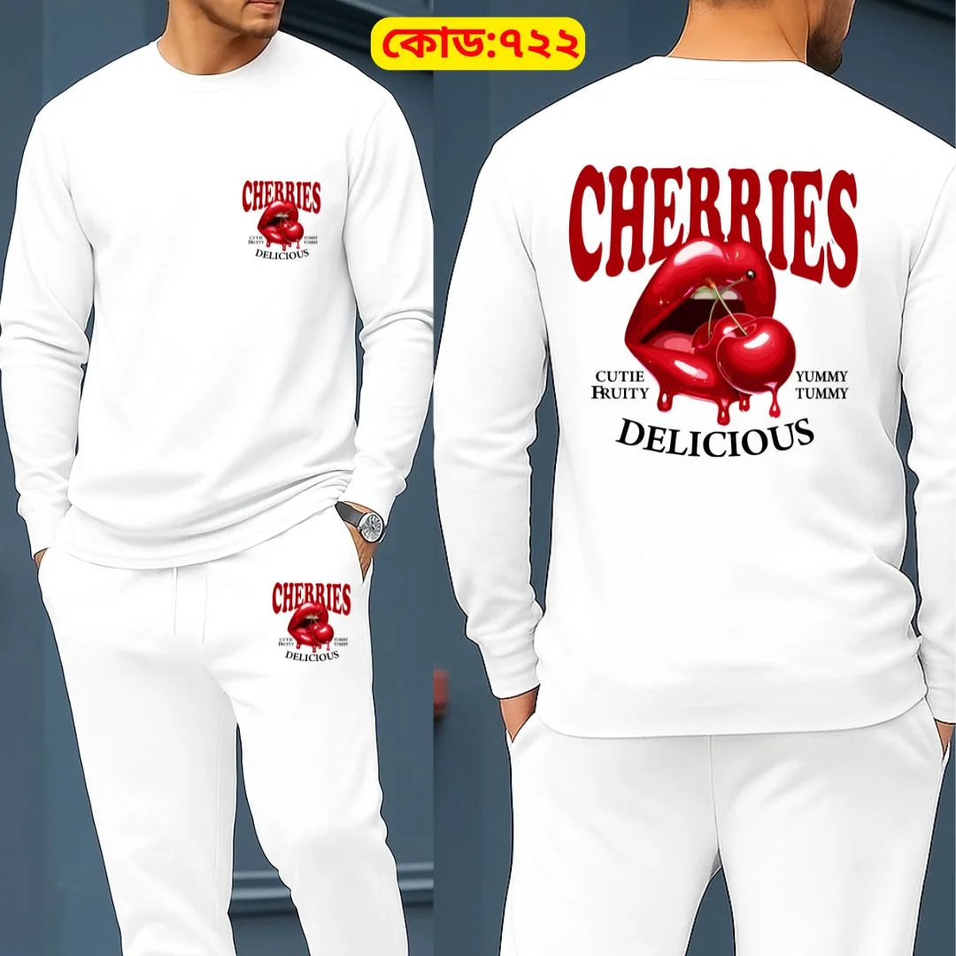 Long Sleeve Drop Shoulder Tshirt and Trouser Set – Cherries Delicious White