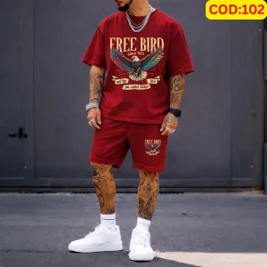 Stylish Men’s Summer T-Shirt & Shorts Combo Set - Red Bird Edition