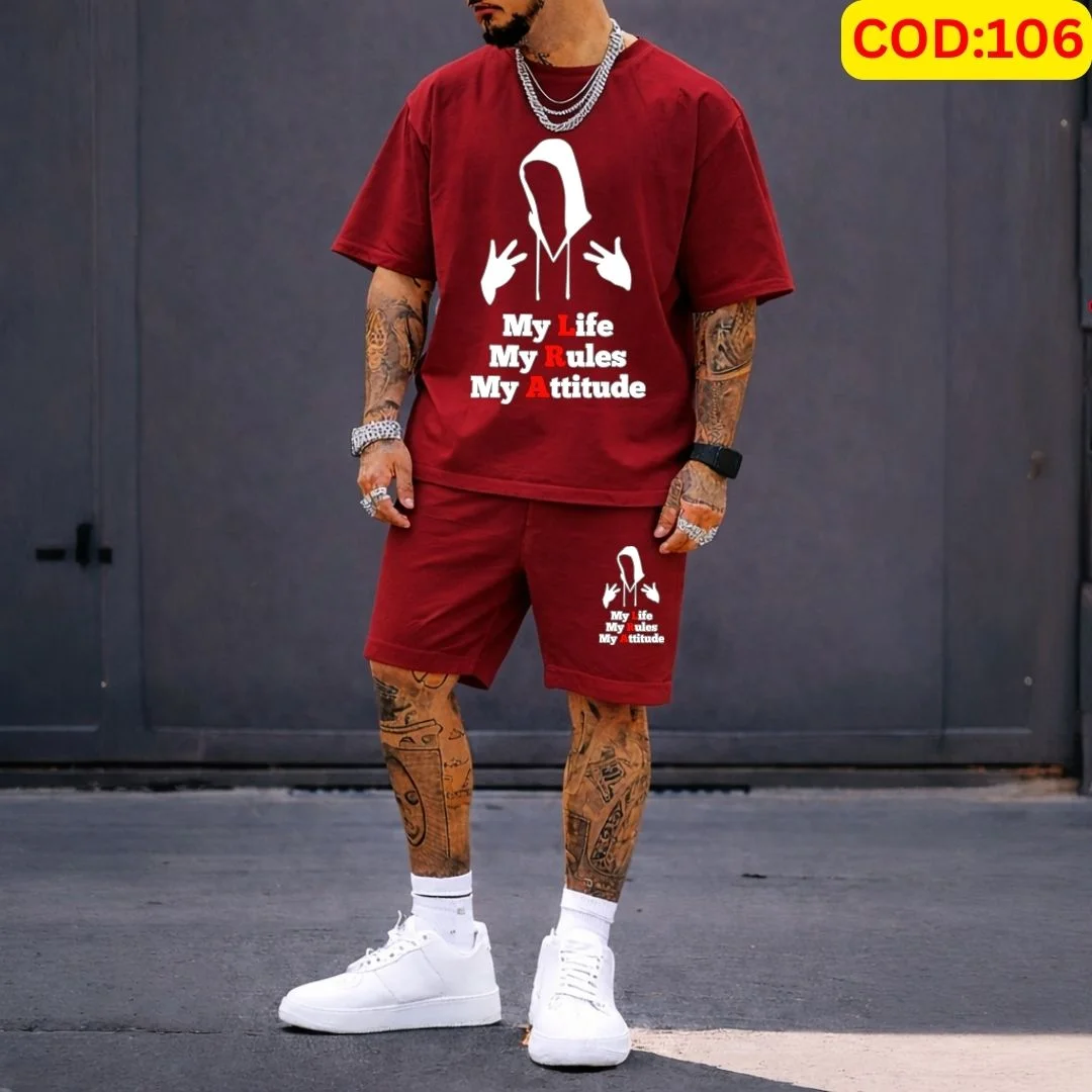 Stylish Men’s Summer T-Shirt & Shorts Combo Set - Red My Life Edition
