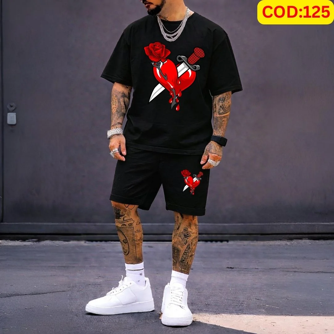 Stylish Men’s Summer T-Shirt & Shorts Combo Set - Love Edition