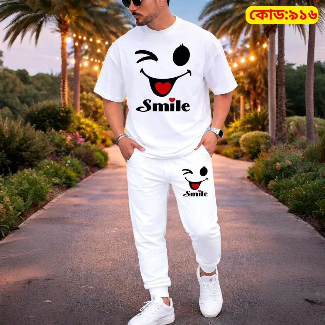 Stylish Drop Shoulder 100% Cotton T-Shirt & Trouser Combo-W Smile Edition