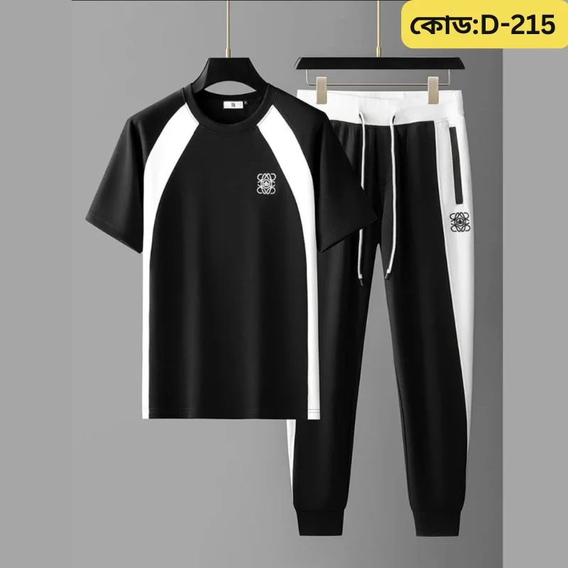 Mesh Fabric T-Shirt & Trouser Combo Set –WH BK Edition