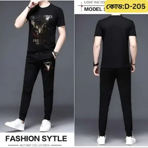 Mesh Fabric T-Shirt & Trouser Combo Set –BK Eagle Edition