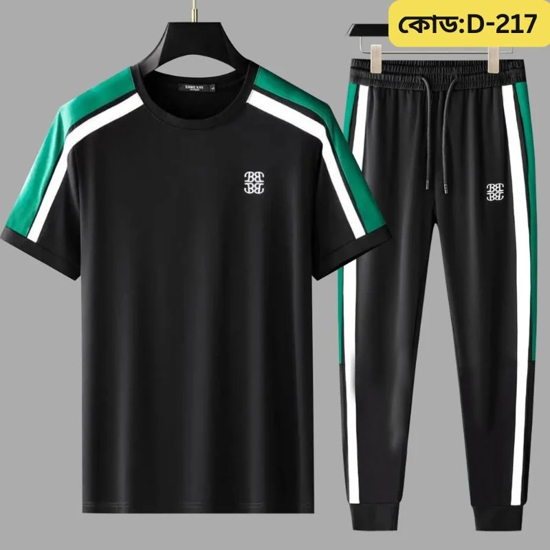 Mesh Fabric T-Shirt & Trouser Combo Set –BK Green Edition