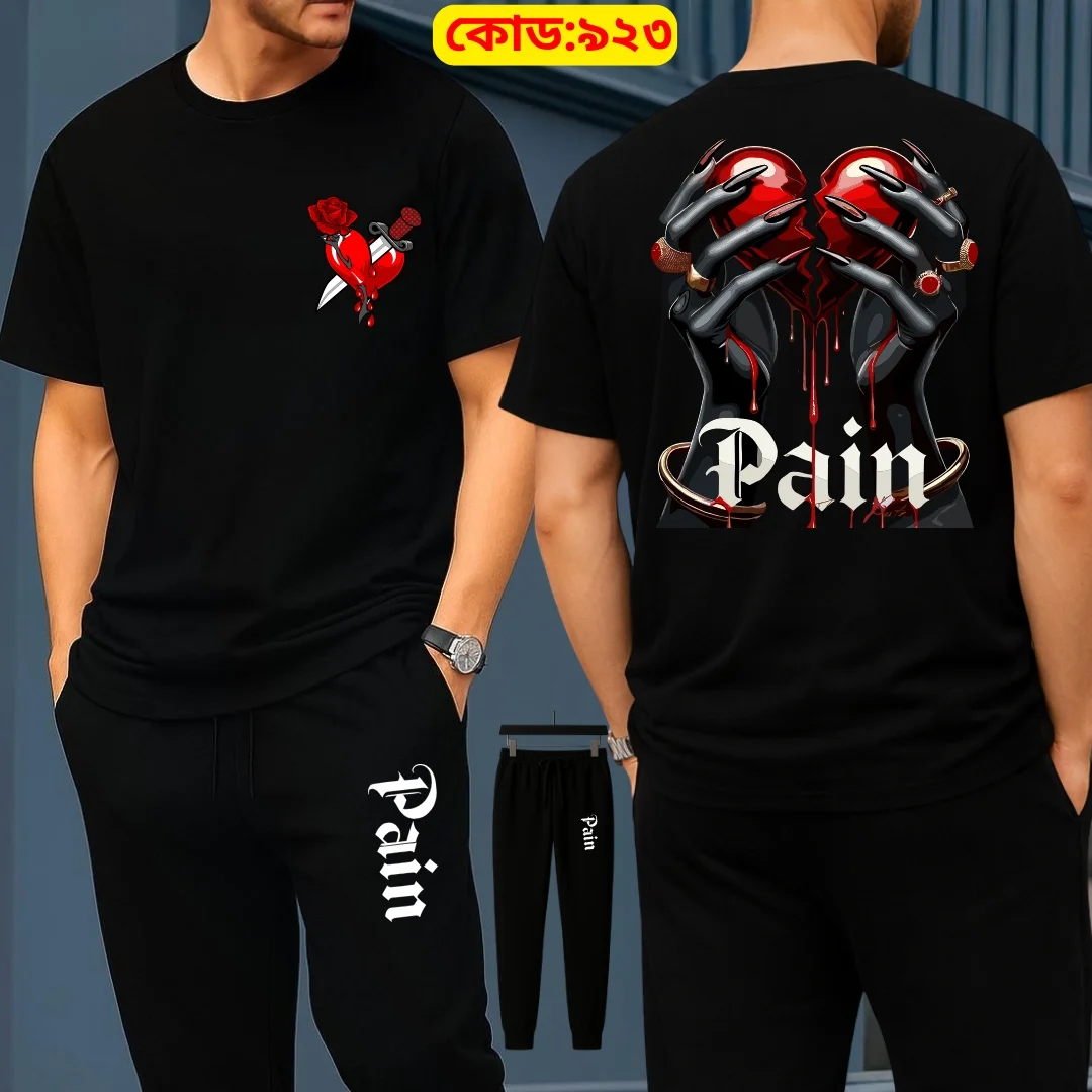 Stylish Drop Shoulder 100% Cotton T-Shirt & Trouser Combo-Black Pain Edition