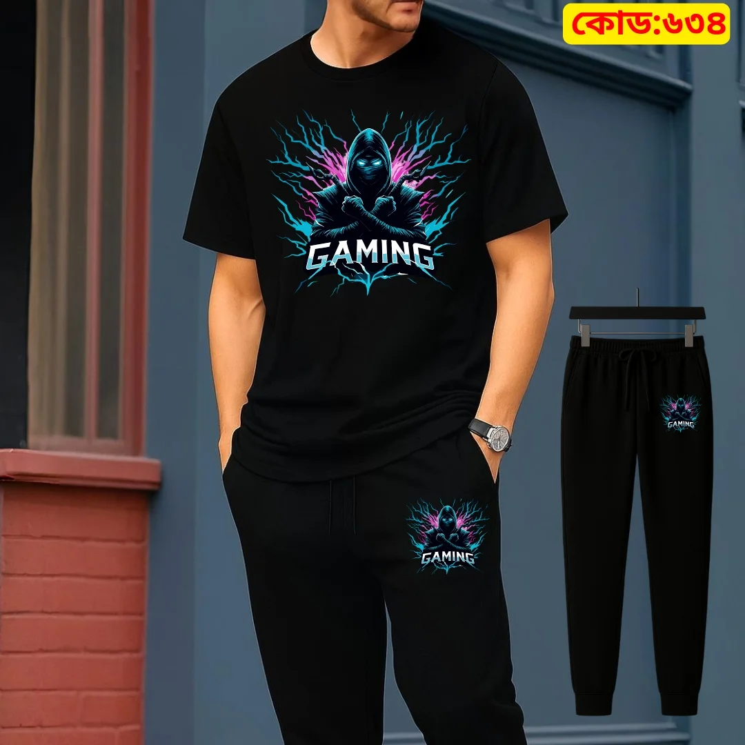 Stylish Drop Shoulder 100% Cotton T-Shirt & Trouser Combo-Gaming X Edition
