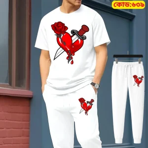 Stylish Drop Shoulder 100% Cotton T-Shirt & Trouser -Wh Love Edition