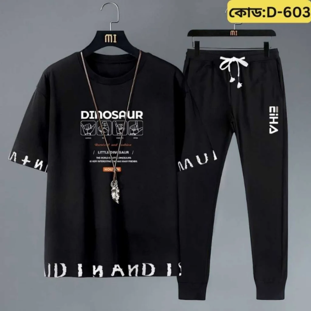 New Mesh Fabrics Black Trouser & tshirt combo set – Dianosor Edition