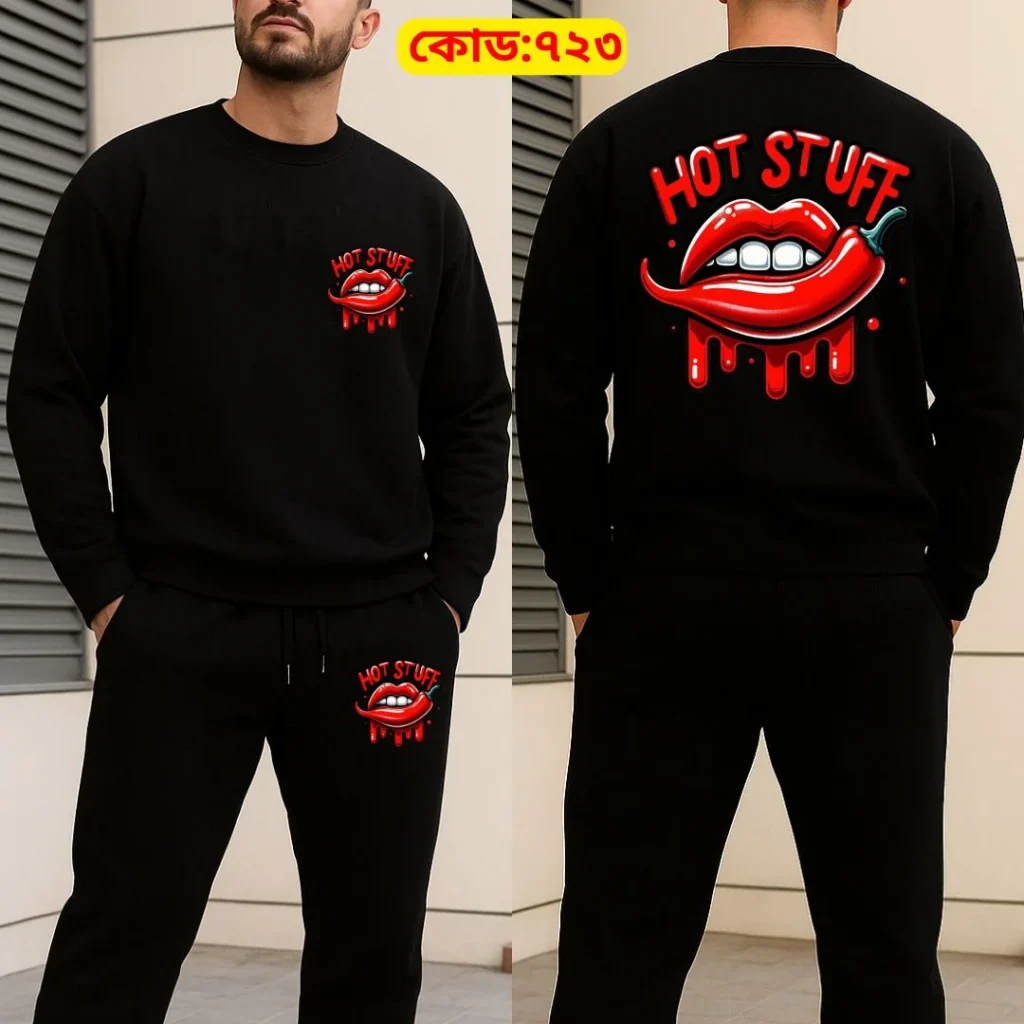 Long Sleeve Drop Shoulder Tshirt and Trouser Set – Red Lips Hot Edition