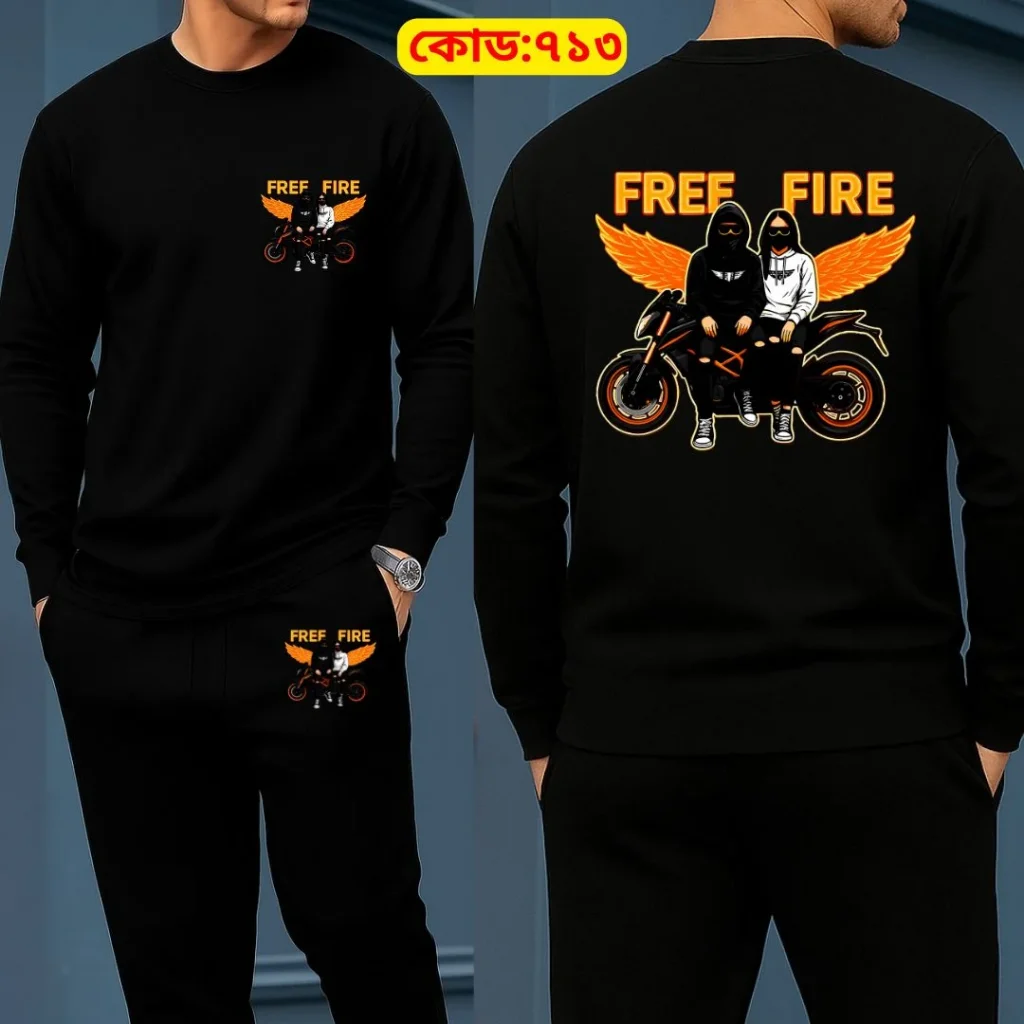 Long Sleeve Drop Shoulder Tshirt and Trouser Set – Free Fire Edition