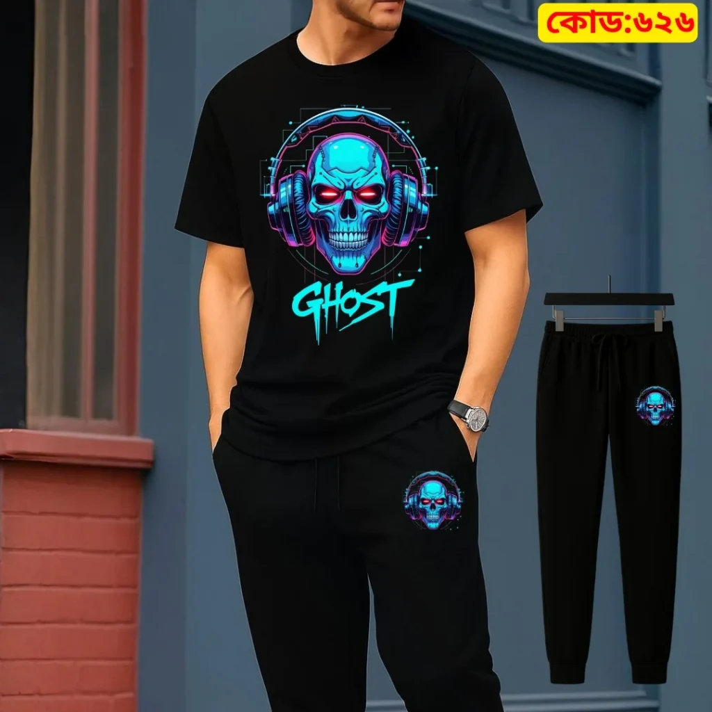 Stylish Drop Shoulder 100% Cotton T-Shirt & Trouser Combo-Ghost Edition