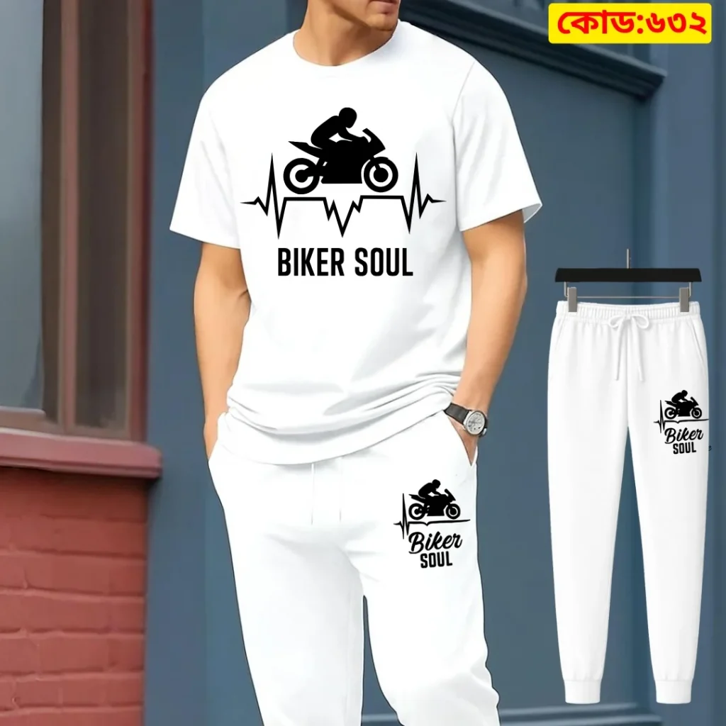 Stylish Drop Shoulder 100% Cotton T-Shirt & Trouser Combo-Biker Edition